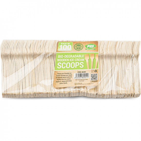 Cutlery Ice Cream Scoop Wooden Bio Degradable 70mm - (100 Pack)