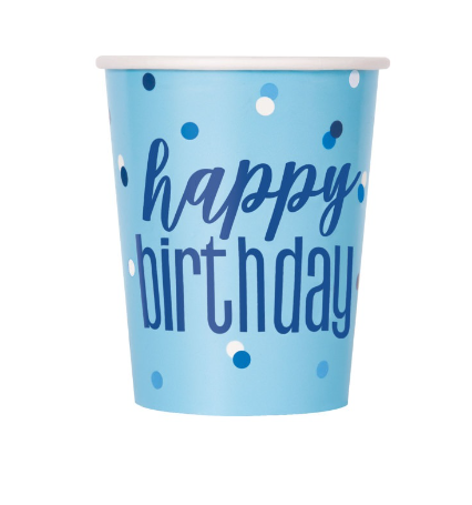 Birthday Glitz Blue & Silver Dots 9oz Paper Cups - (8 Pack)