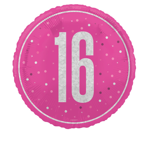 GLITZ Pink 16 Prism Foil Balloon Round - (18")