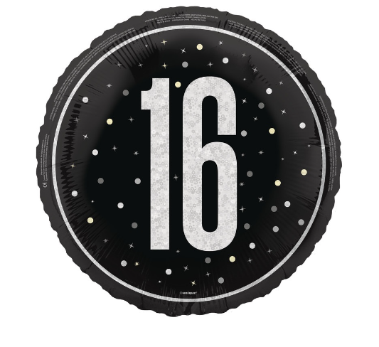 GLITZ Black 16 Prism Foil Balloon Round - (18")