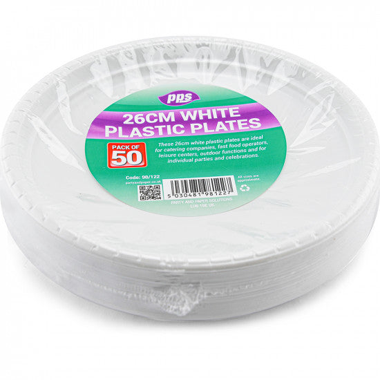 Plates Plastic White (26cm) - (50 Pack)