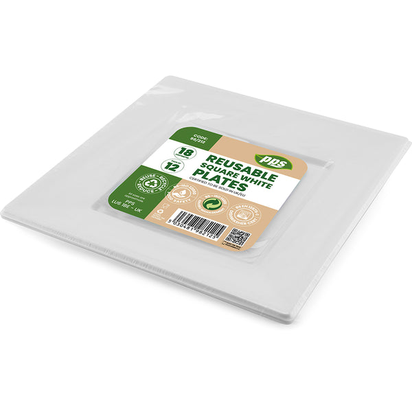 Plates Plastic Whte Square 23cm - (6 Pack)