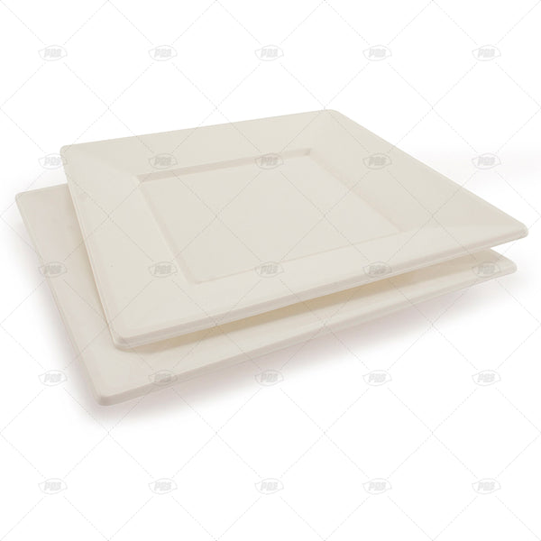 Plates Plastic Whte Square 23cm - (6 Pack)