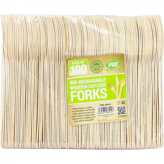 Cutlery Fork Wooden Bio Degradable - (100 Pack)