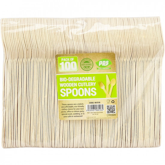 Cutlery Spoon Wooden Bio Degradable - (100 Pack)