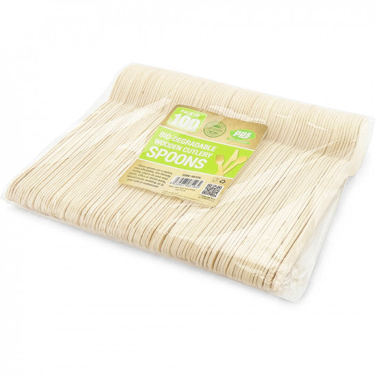 Cutlery Spoon Wooden Bio Degradable - (100 Pack)
