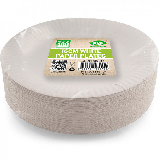Plates Paper white 16cm - (100 Pack)