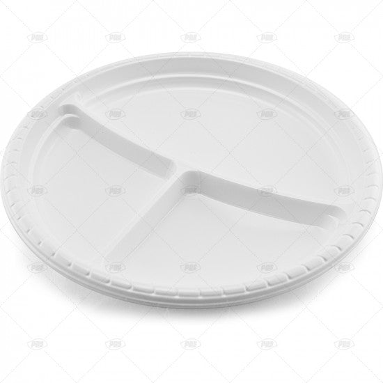 Plates Plastic White 3 Compartments 26cm - (6 Pack)