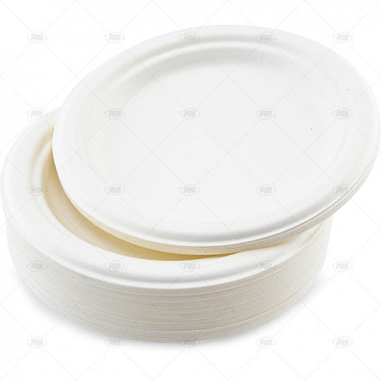 Plates Bagasse White 18cm - (50 Pack)