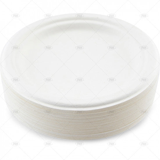 Plates Bagasse White 18cm - (50 Pack)