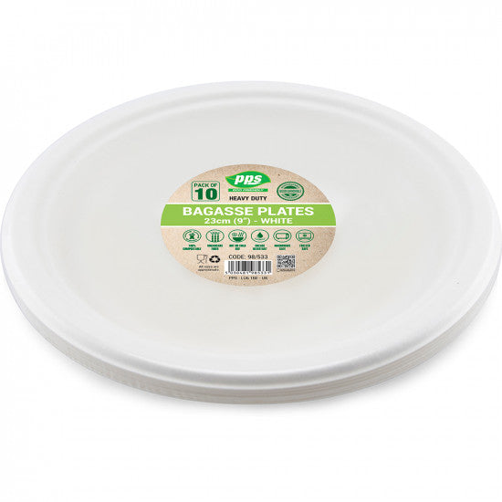 Plates Bagasse White 23cm - (10 Pack)