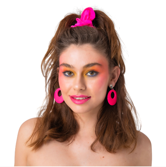 80's Disc Earrings - Neon Pink