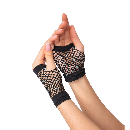 80's Net Gloves with Diamantes - Black