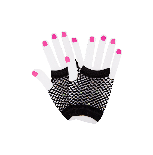 80's Net Gloves with Diamantes - Black