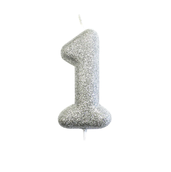 Age 1 Glitter Numeral Moulded Pick Candle Silver