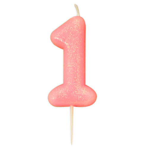 Age 1 Glitter Numeral Moulded Pick Candle Pink