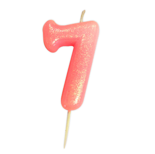 Age 7 Glitter Numeral Moulded Pick Candle Pink