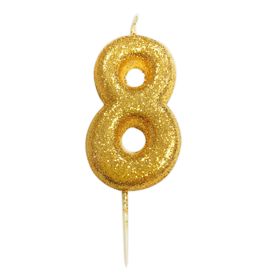 Age 8 Glitter Numeral Moulded Pick Candle Gold