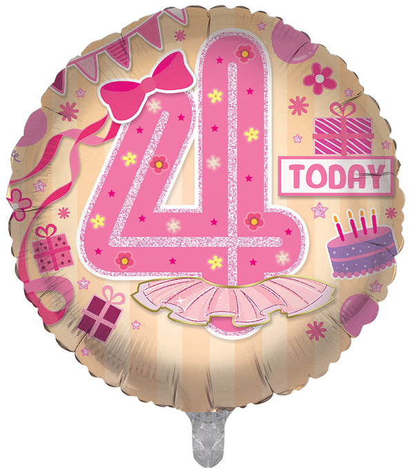 You're 4 Today Pink Foil Balloons - (18")