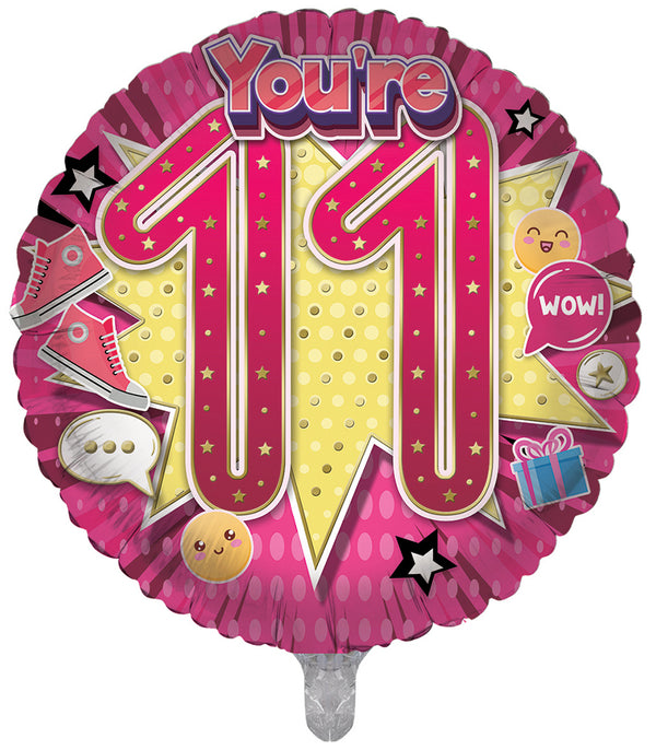 You're 11 Today Pink Foil Balloons - (18")