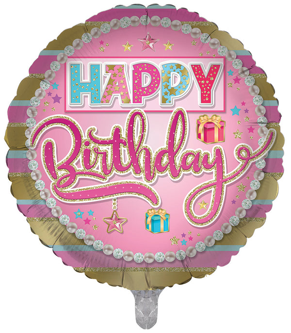 Happy Birthday Pink Gold Foil Balloons - (18")