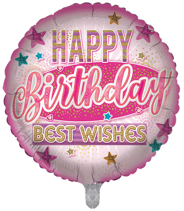 Happy Birthday Best Wishes Pink Foil Balloons - (18")