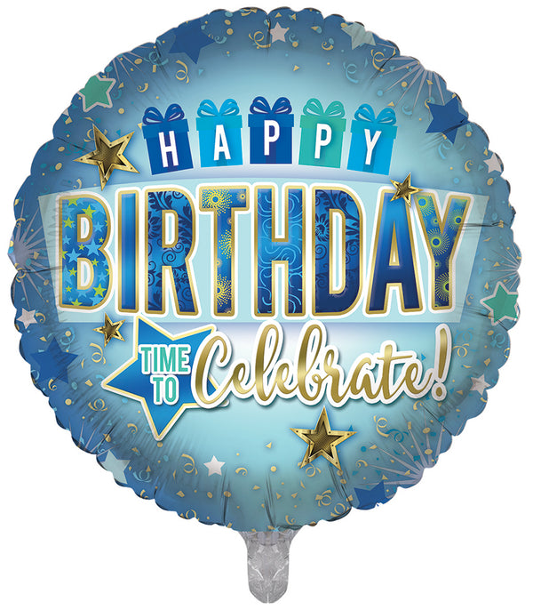 Happy Birthday Best Time To Celebrate Blue Foil Balloons - (18")