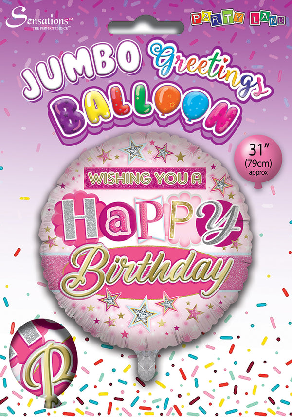 Wishing you a Happy Birthday Pink Foil Balloons - (31")