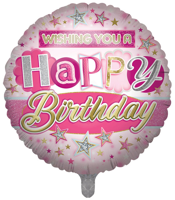 Wishing you a Happy Birthday Pink Foil Balloons - (31")
