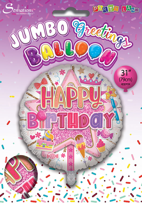 Happy Birthday Pink Foil Balloons - (31")