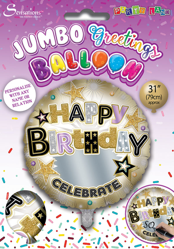 Happy Birthday Personalised Gold Foil Balloons - (31")