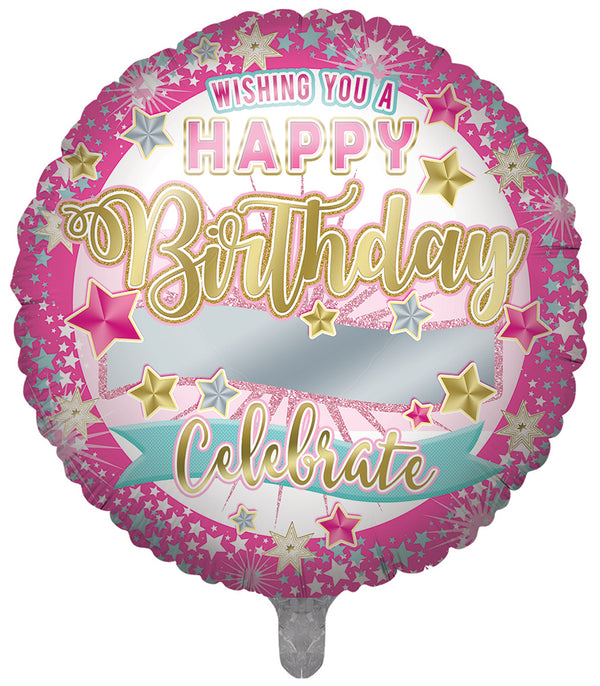 Happy Birthday Personalised Pink Foil Balloons - (31")