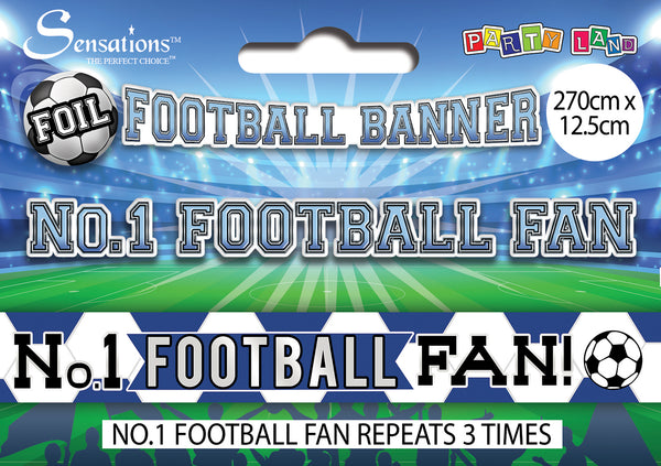 No.1 Football Foil Banners Blue/White - (270cm x 12.5 cm)