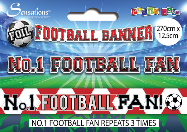 No.1 Football Foil Banners Red/White - (270cm x 12.5 cm)