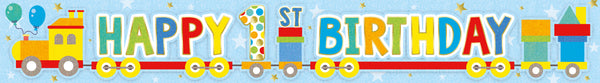 Happy 1st Birthday Foil Banners Blue - (270cm x 12.5 cm)
