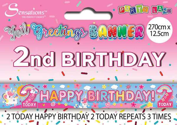 Happy 2nd Birthday Foil Banners Pink - (270cm x 12.5 cm)