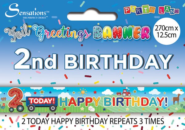 Happy 2nd Birthday Foil Banners Blue - (270cm x 12.5 cm)