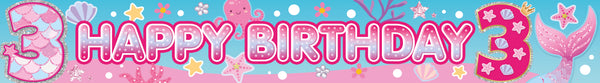 Happy 3rd Birthday Foil Banners Pink - (270cm x 12.5 cm)