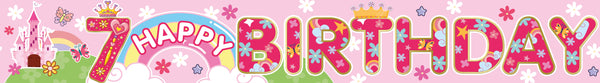 Happy 7th Birthday Foil Banners Pink - (270cm x 12.5 cm)