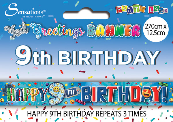 Happy 9th Birthday Foil Banners Blue - (270cm x 12.5 cm)