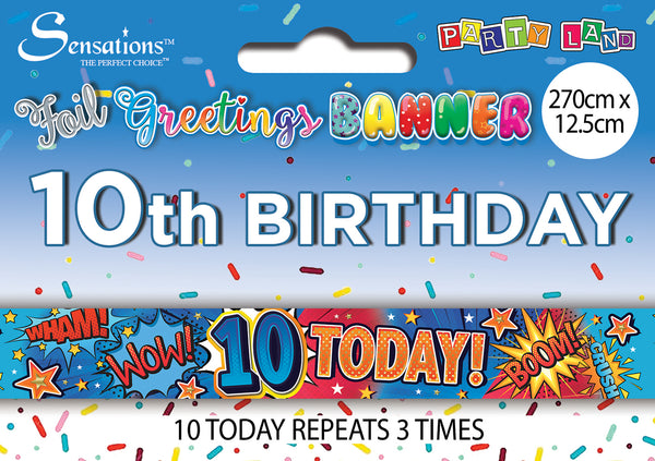 Happy 10th Birthday Foil Banners Blue - (270cm x 12.5 cm)