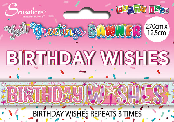 Birthday Wishes Foil Banners Pink - (270cm x 12.5 cm)