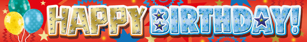 Happy Birthday Foil Banners Stars Blue - (270cm x 12.5 cm)