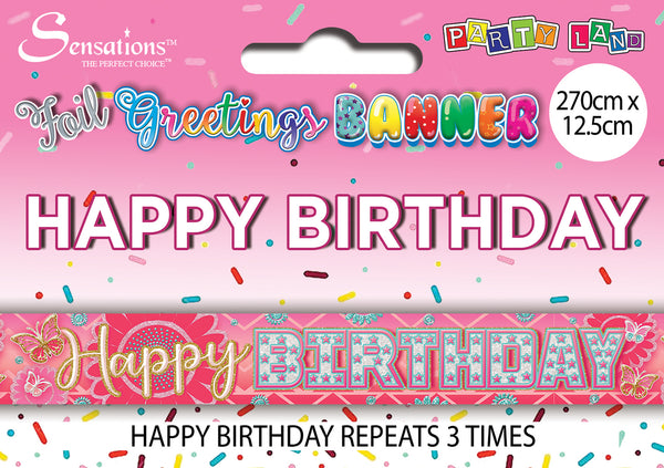 Happy Birthday Foil Banners Butterfly Red - (270cm x 12.5 cm)