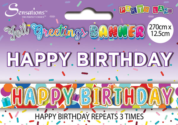 Happy Birthday Foil Banners Multicoloured - (270cm x 12.5 cm)