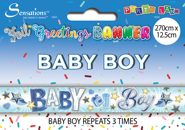 Baby Boy Foil Banners - (270cm x 12.5 cm)