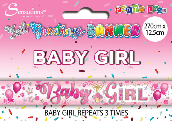 Baby Girl Foil Banners - (270cm x 12.5 cm)