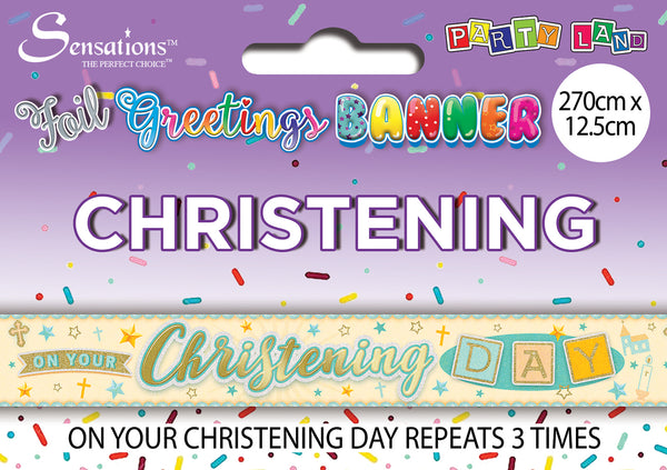 On your Christening day Foil Banners - (270cm x 12.5 cm)