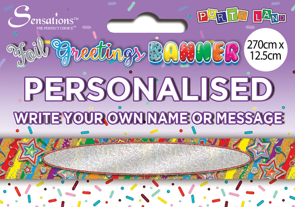 Personalised Write Your Own Name/ Message Foil Banners Multicoloured- (270cm x 12.5 cm)