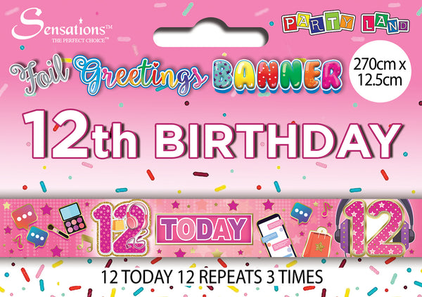12th Today Foil Banners Pink - (270cm x 12.5 cm)